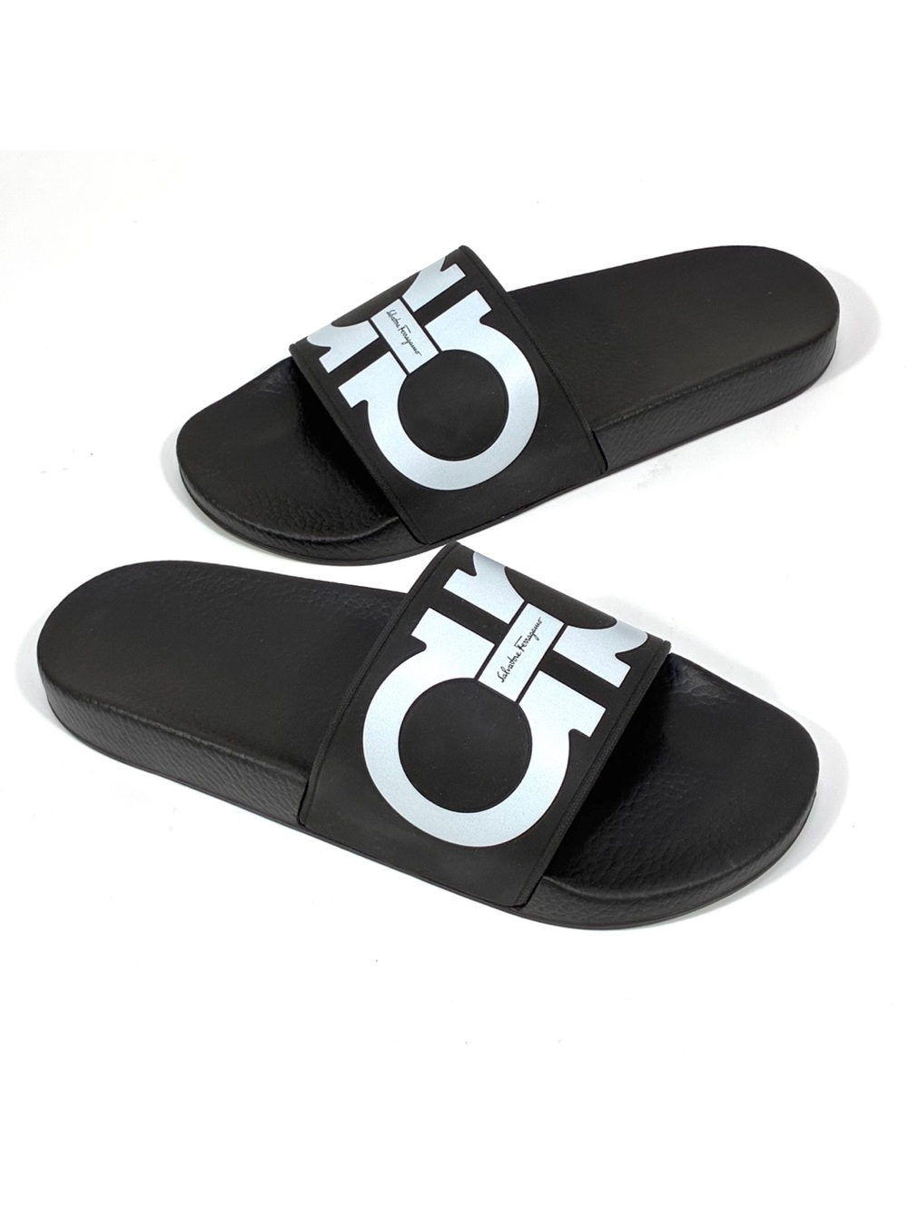 Salvatore Ferragamo Groovy 6 Dual Gancini Sport Pool Slide Sandal Black 9M NWT
